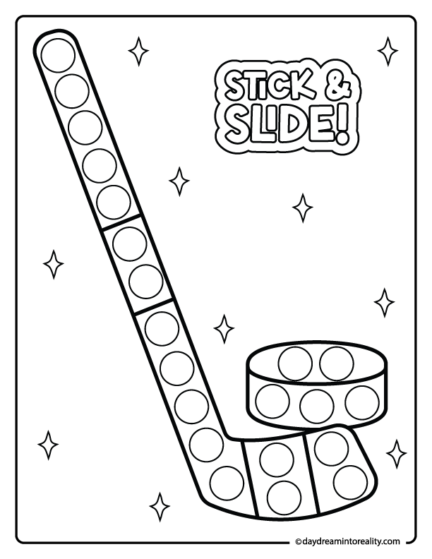 Hockey stick winter dot marker activity page for kids