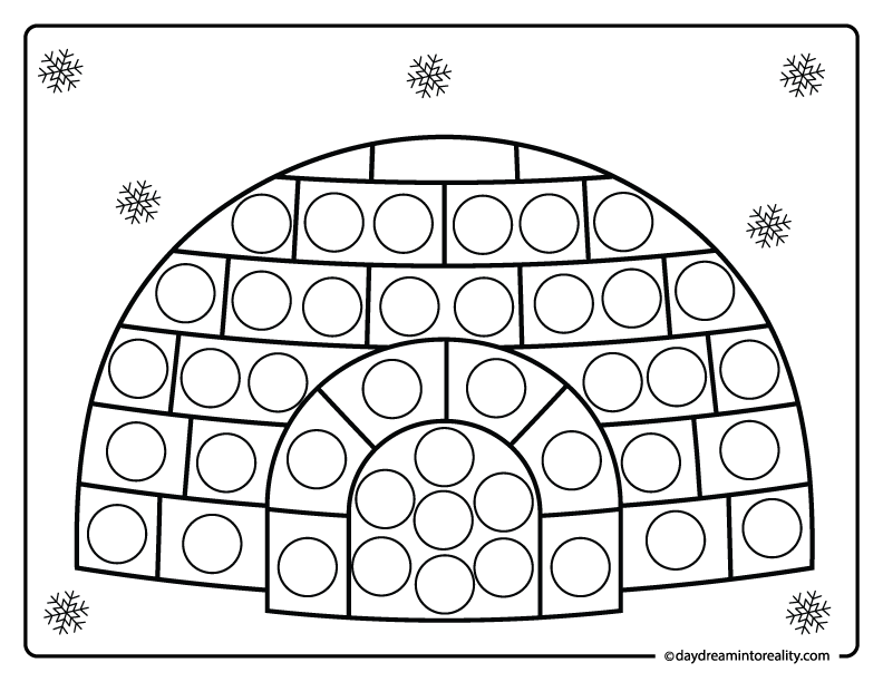 Igloo winter dot marker coloring activity for toddlers and preschoolers