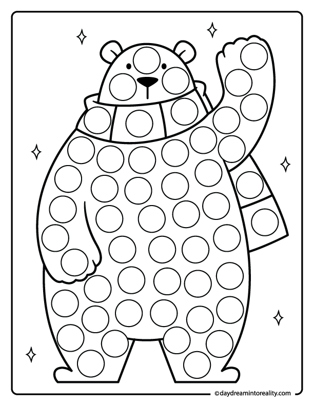 Polar bear winter dot marker printable activity for toddlers, preschoolers, and kids