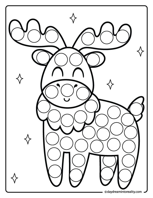 Reindeer winter dot marker printable page for toddlers, preschoolers, and kids
