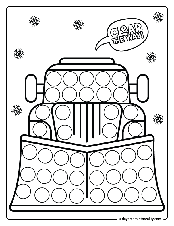 Snow plow truck winter dot marker coloring activity for kids