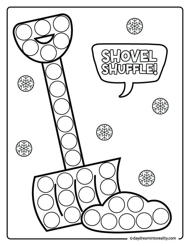 Snow shovel winter dot marker printable page for toddlers and preschoolers