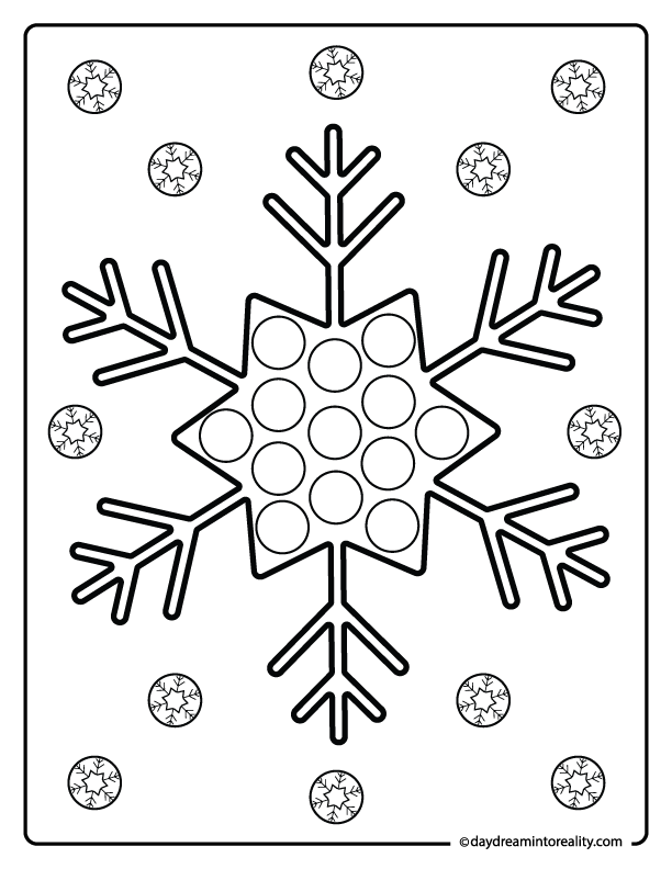 Winter snowflake dot marker printable coloring page for kids