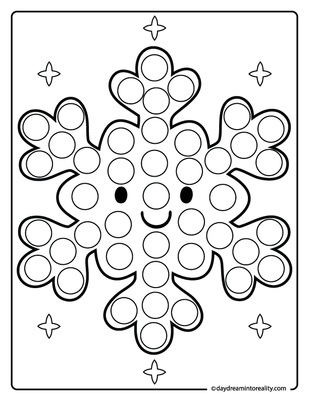 Large snowflake winter dot marker printable for toddlers and preschool kids