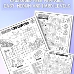 Pin image displaying winter crossword previews from easy to hard levels, including 12-, 20-, 30-, and 50-word puzzles. A clean layout showcases the full set of free winter crossword printables for all ages.