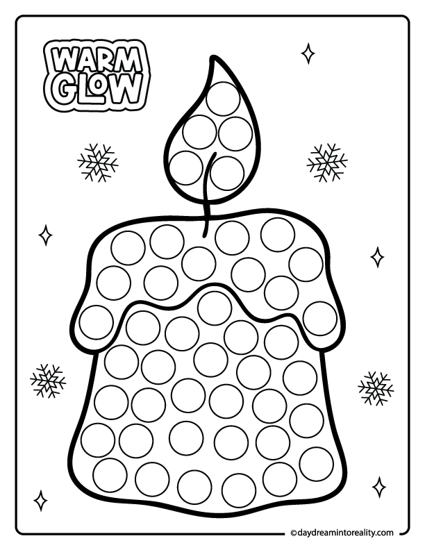 Winter candle dot marker printable coloring page for toddlers and preschoolers