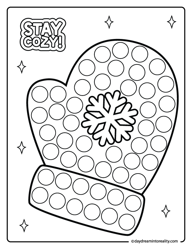 Winter mittens dot marker coloring page for preschoolers and kids
