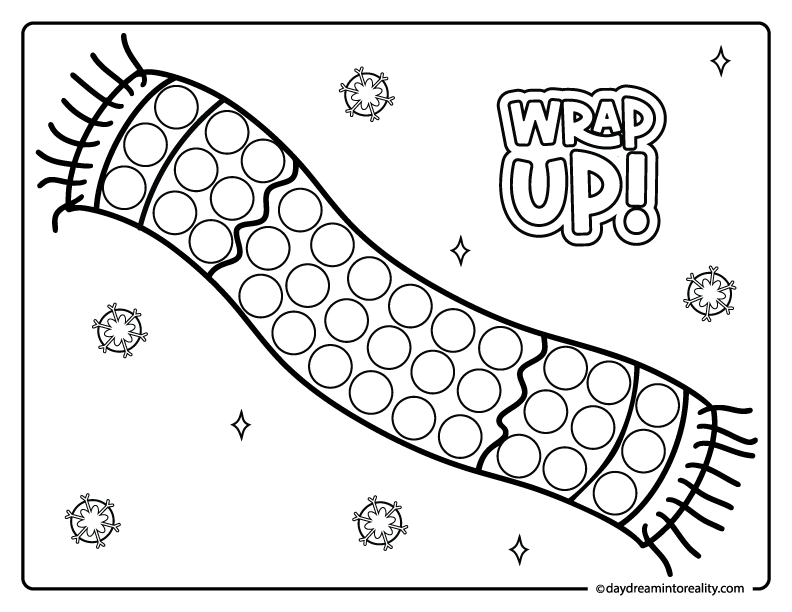 Winter scarf dot marker printable page for toddlers and preschool kids