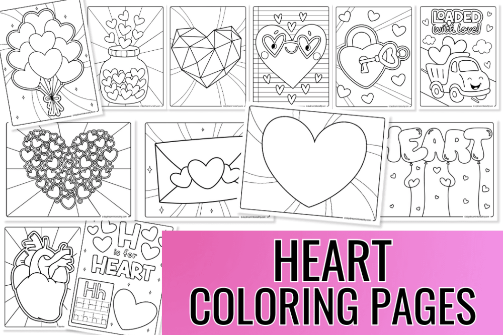 Heart coloring pages printable collection with over thirty heart designs