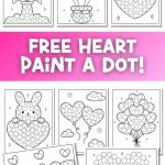 Heart dot marker pages image showing heart themed paint a dot worksheets for kids fine motor practice.