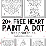 Heart dot marker pages preview showing heart paint a dot printables for kids and preschool fine motor activities.