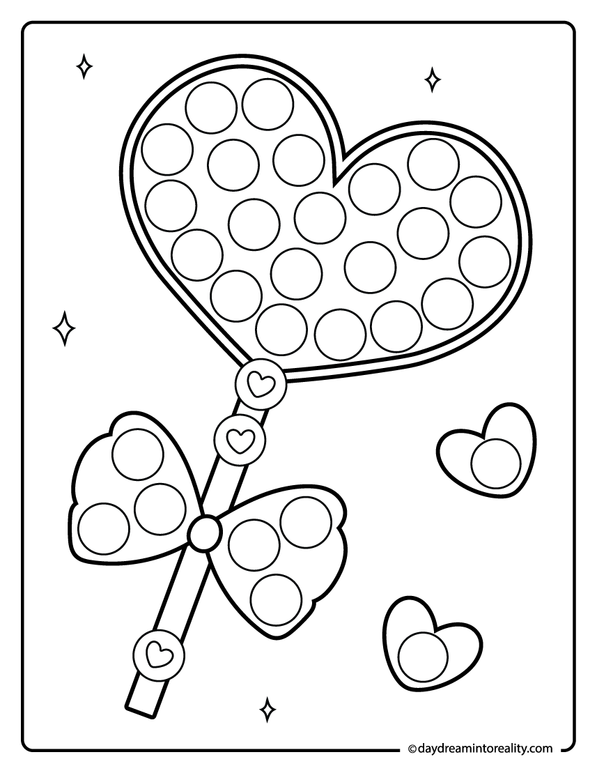 Heart stick dot marker page for preschool paint a dot activities and imaginative heart-themed play.