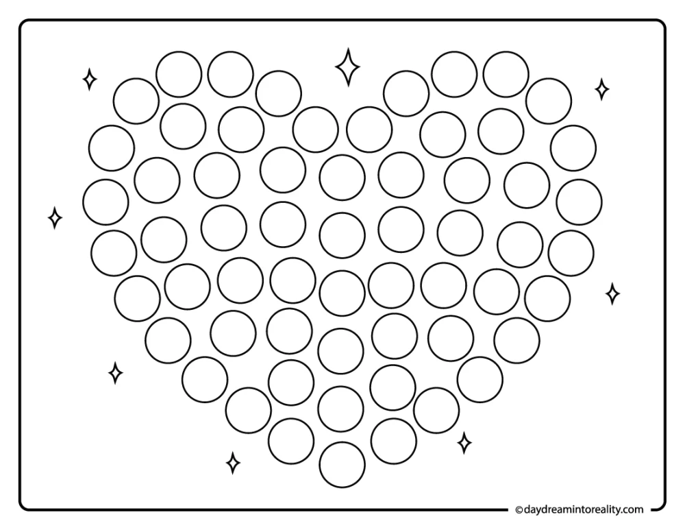 Large heart dot marker worksheet for preschool paint a dot practice and calming fine motor play.