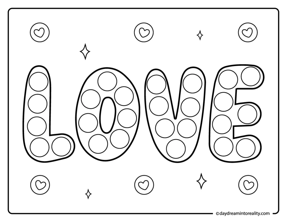 Love word dot marker worksheet for kids to paint a dot while practicing early literacy and hand control.