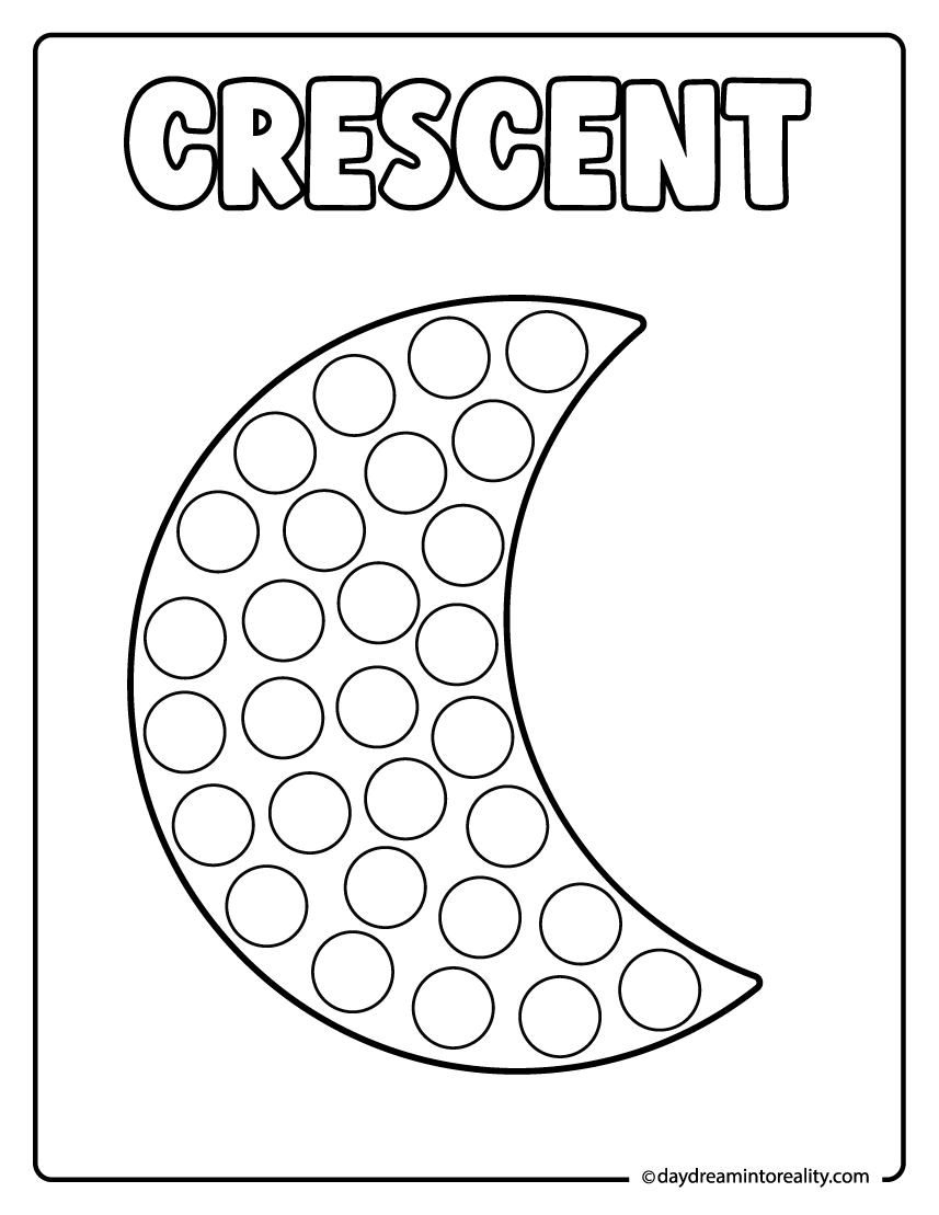Crescent dot marker worksheet printable for preschool moon shape activity.