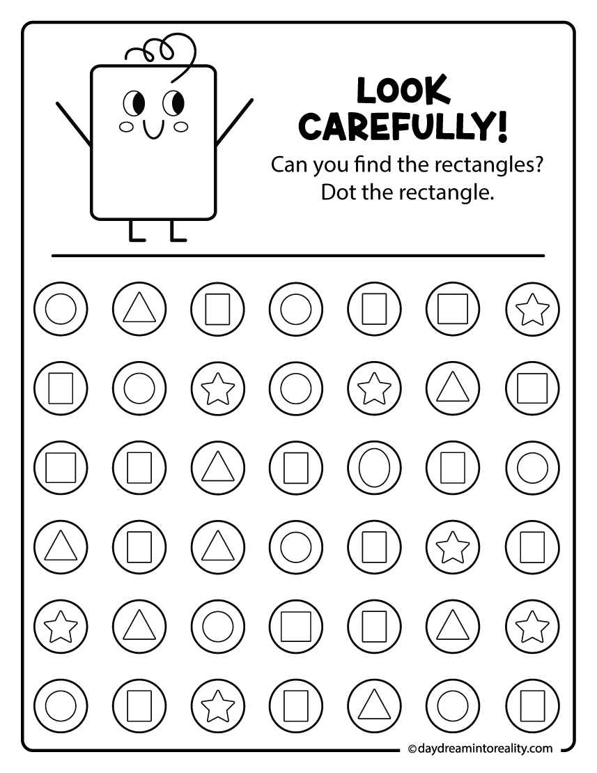 Find the rectangles dot marker worksheet for kindergarten dot marker activity.
