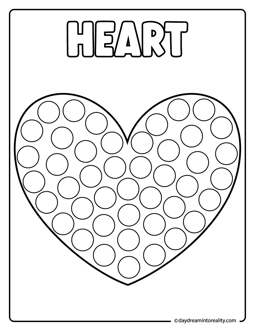 Heart dot marker worksheet printable for shape practice and fine motor skills.
