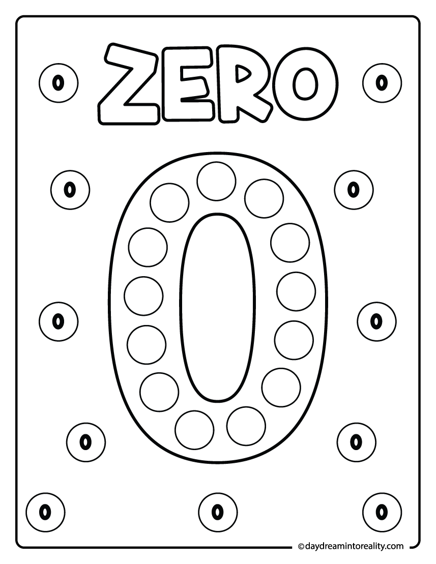 Number 0 dot marker printable for preschool and kindergarten kids learning number recognition and early counting skills.