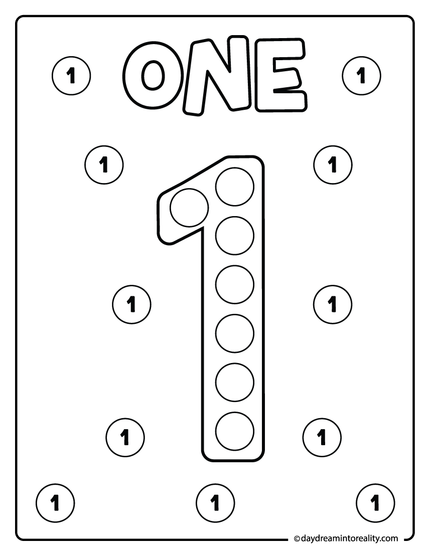 Number 1 dot marker activity printable for preschool and kindergarten students to build fine motor skills and number awareness.