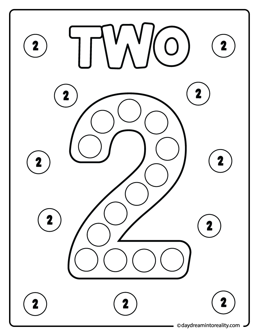 Number 2 dot marker printable for early learners practicing counting and basic math readiness skills.
