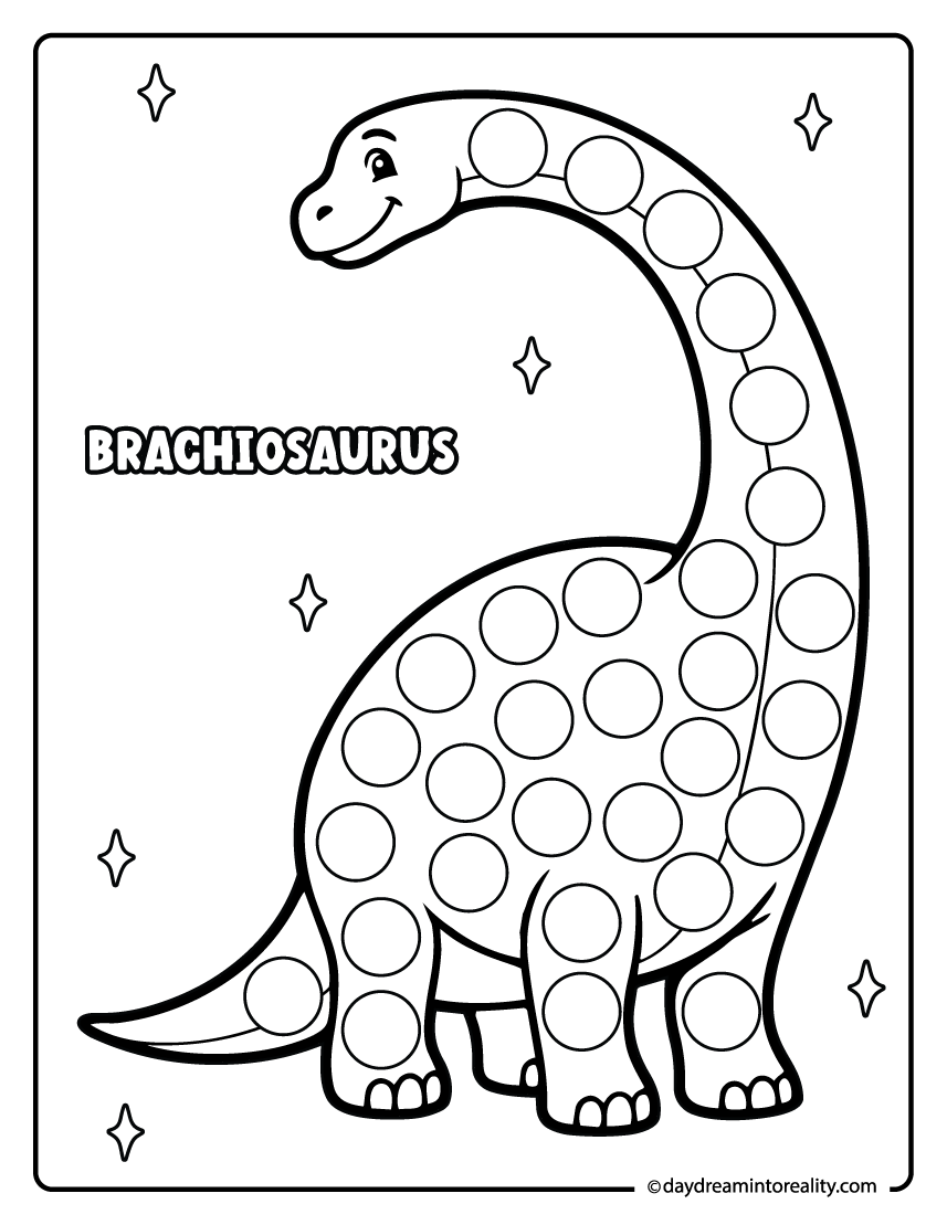 Standing brachiosaurus dot marker printable activity for preschool kids