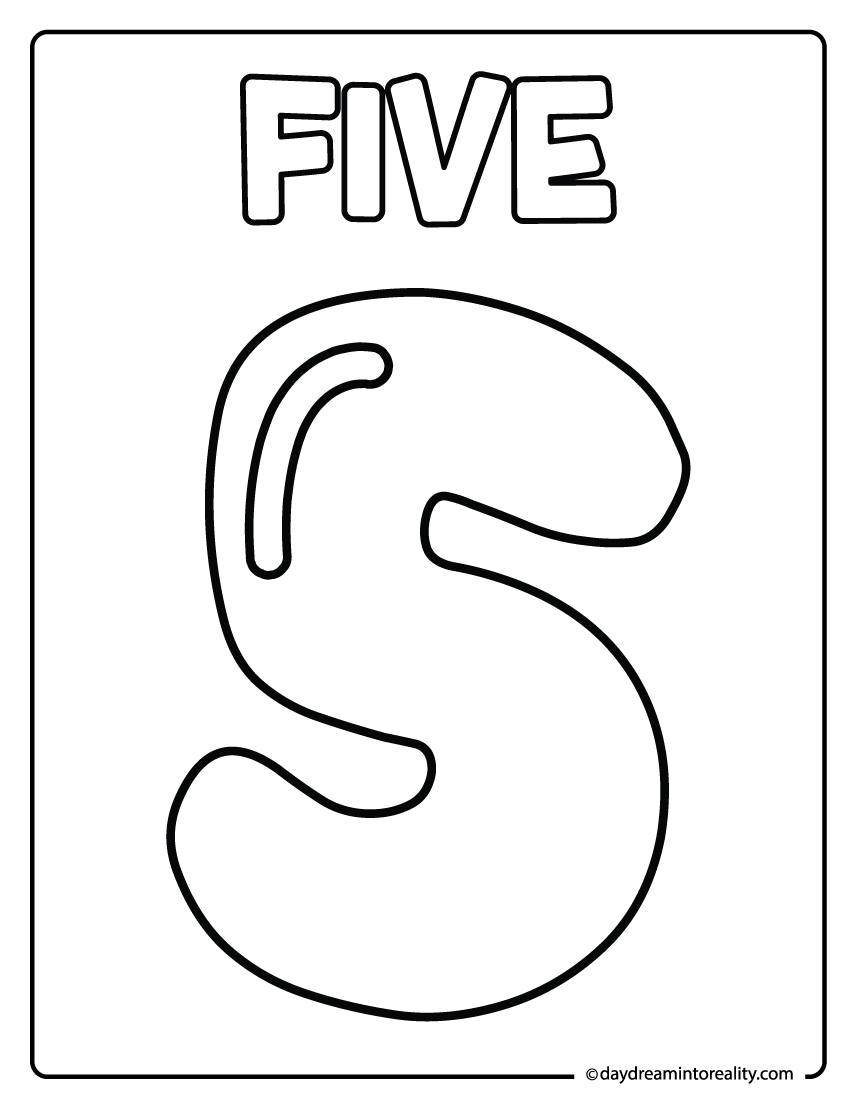 Number five coloring page printable for early learners.