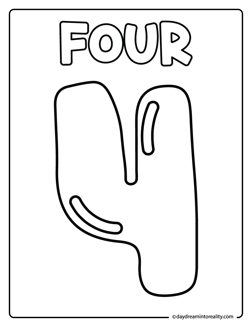 Number four coloring page for preschool number recognition.