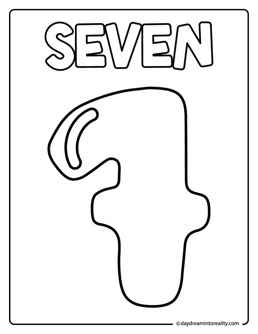 Number seven coloring page printable for preschool math practice.