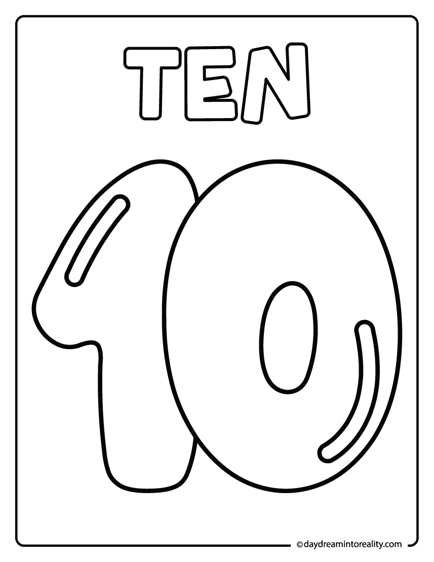 Number ten coloring page for kids learning numbers.