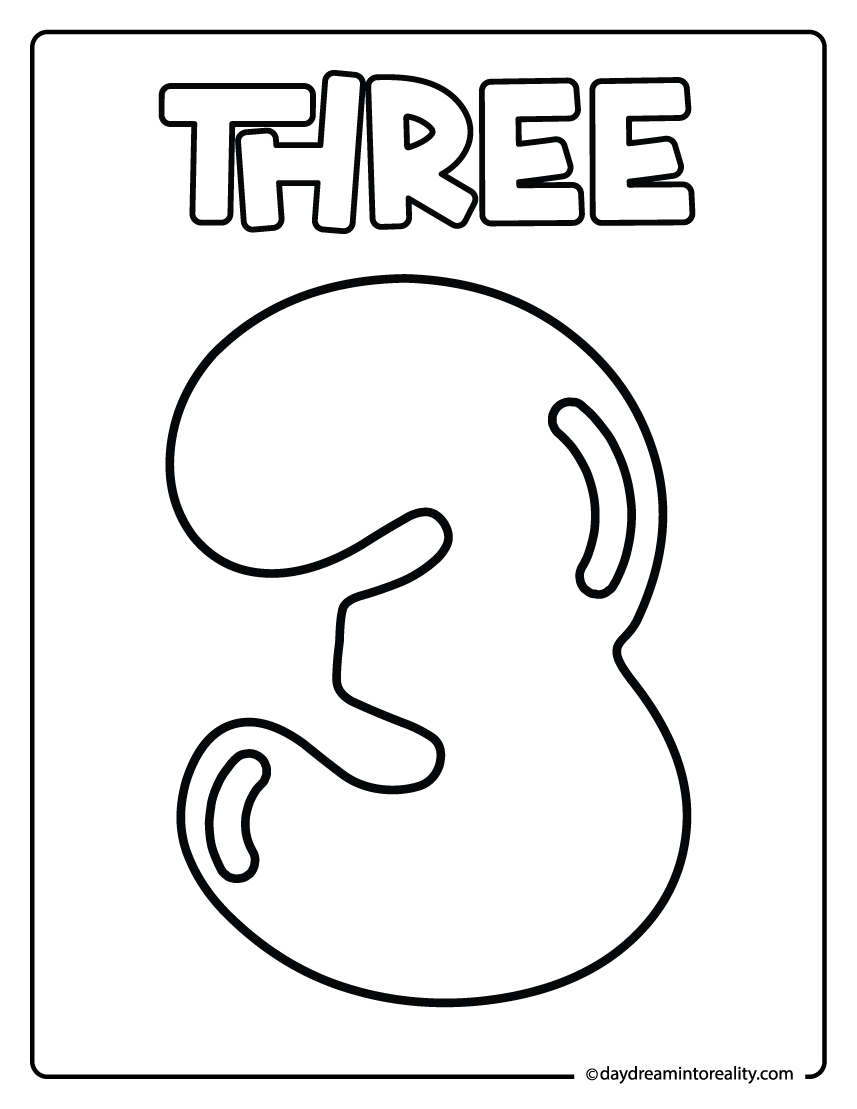 Number three coloring page printable for kids learning numbers.