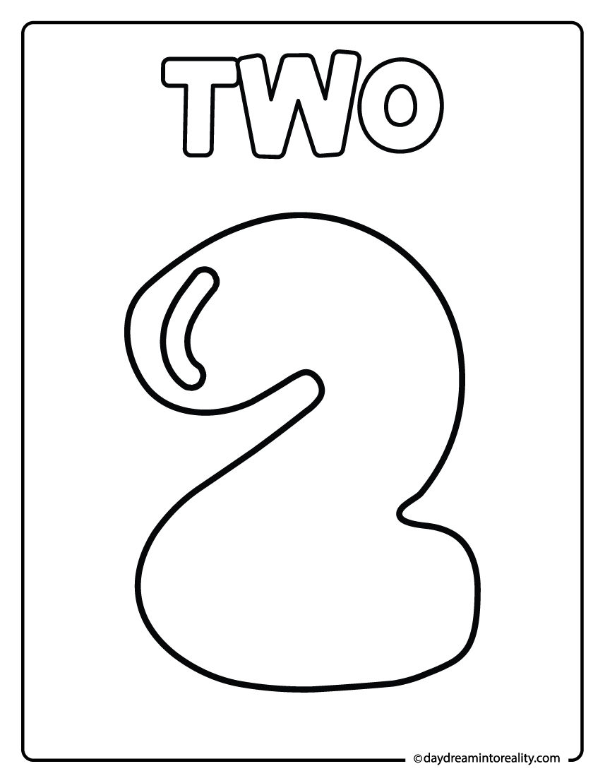 Number two coloring page for preschool and kindergarten students.