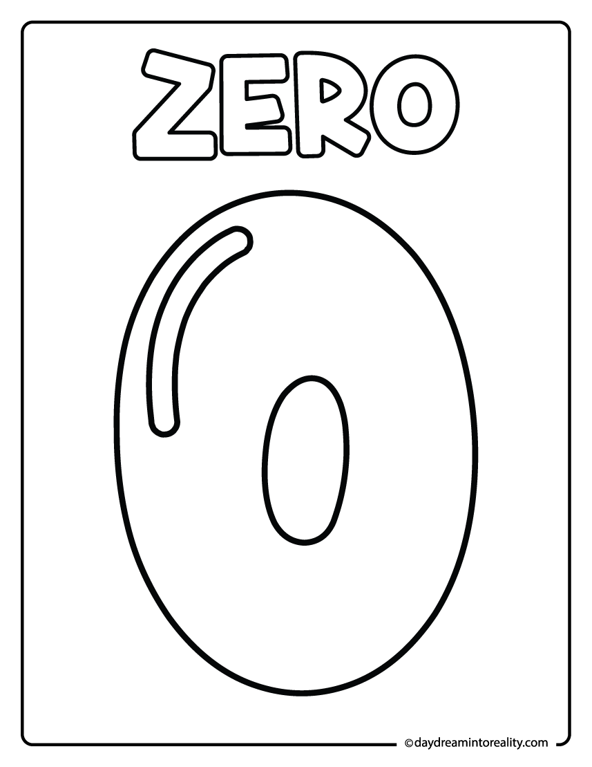 Number zero coloring page for kids learning numbers.