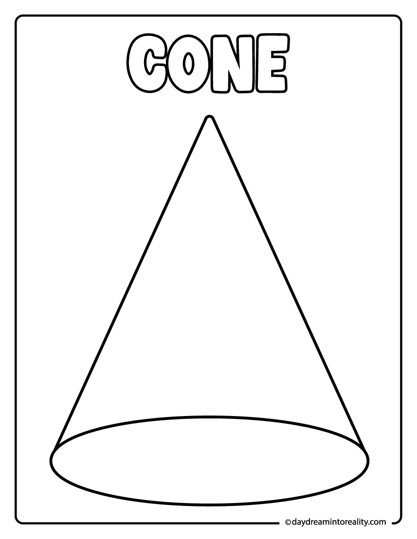 Cone coloring page with simple three dimensional shape outline.