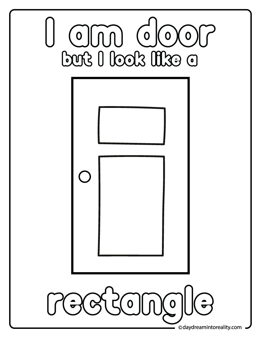 Door coloring page that teaches rectangle shape recognition.