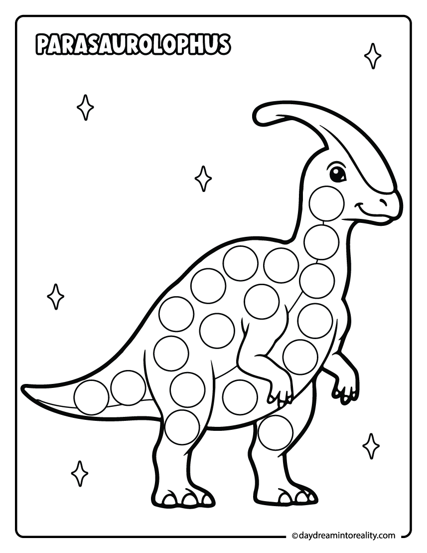 Parasaurolophus dot marker printable for preschool kids.