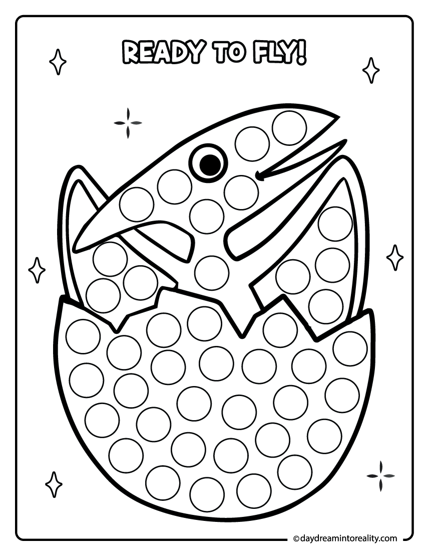 Pterodactyl hatching egg dot marker printable for preschool kids.