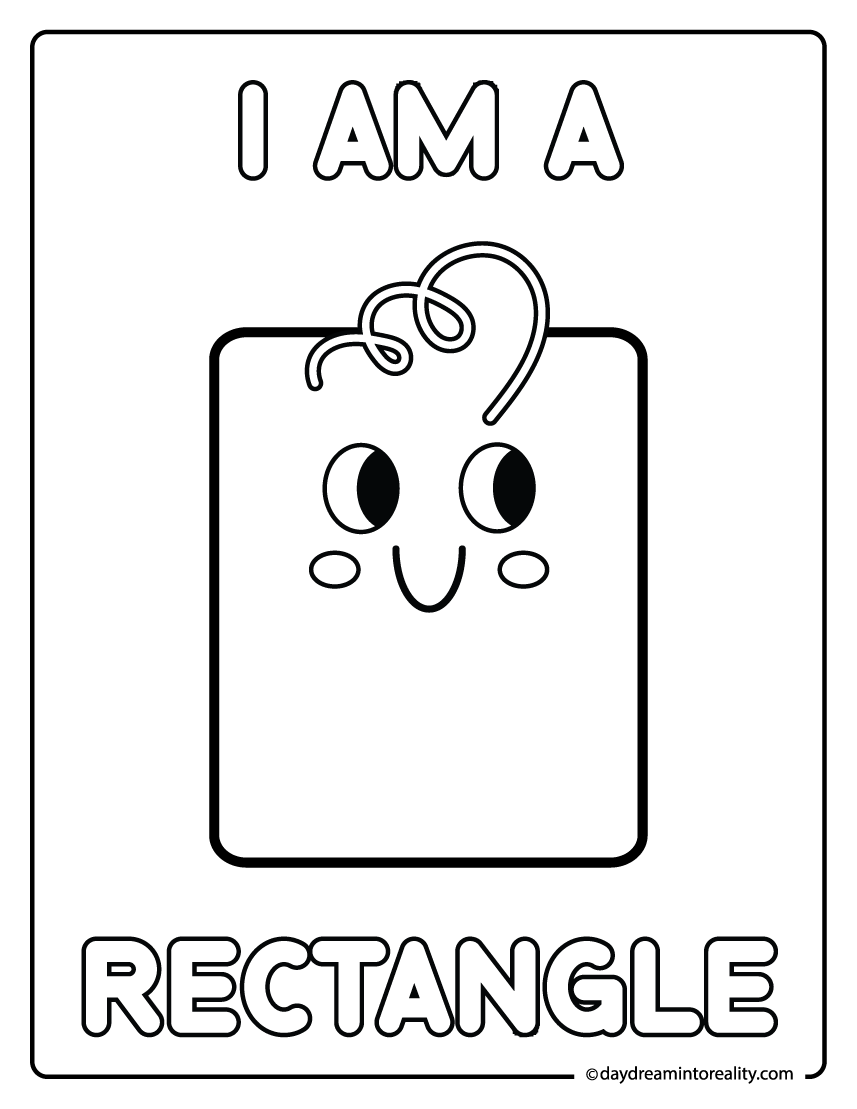 Rectangle coloring page with cute shape character for kids.