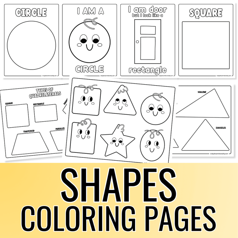 Shapes coloring pages square featured image with printable basic and fun shape coloring sheets for kids.