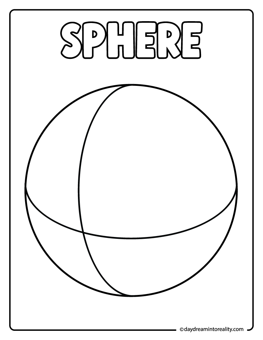Sphere coloring page with round three dimensional shape outline.