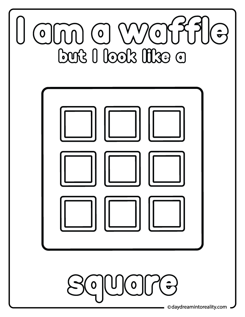 Waffle coloring page that teaches square shape recognition.