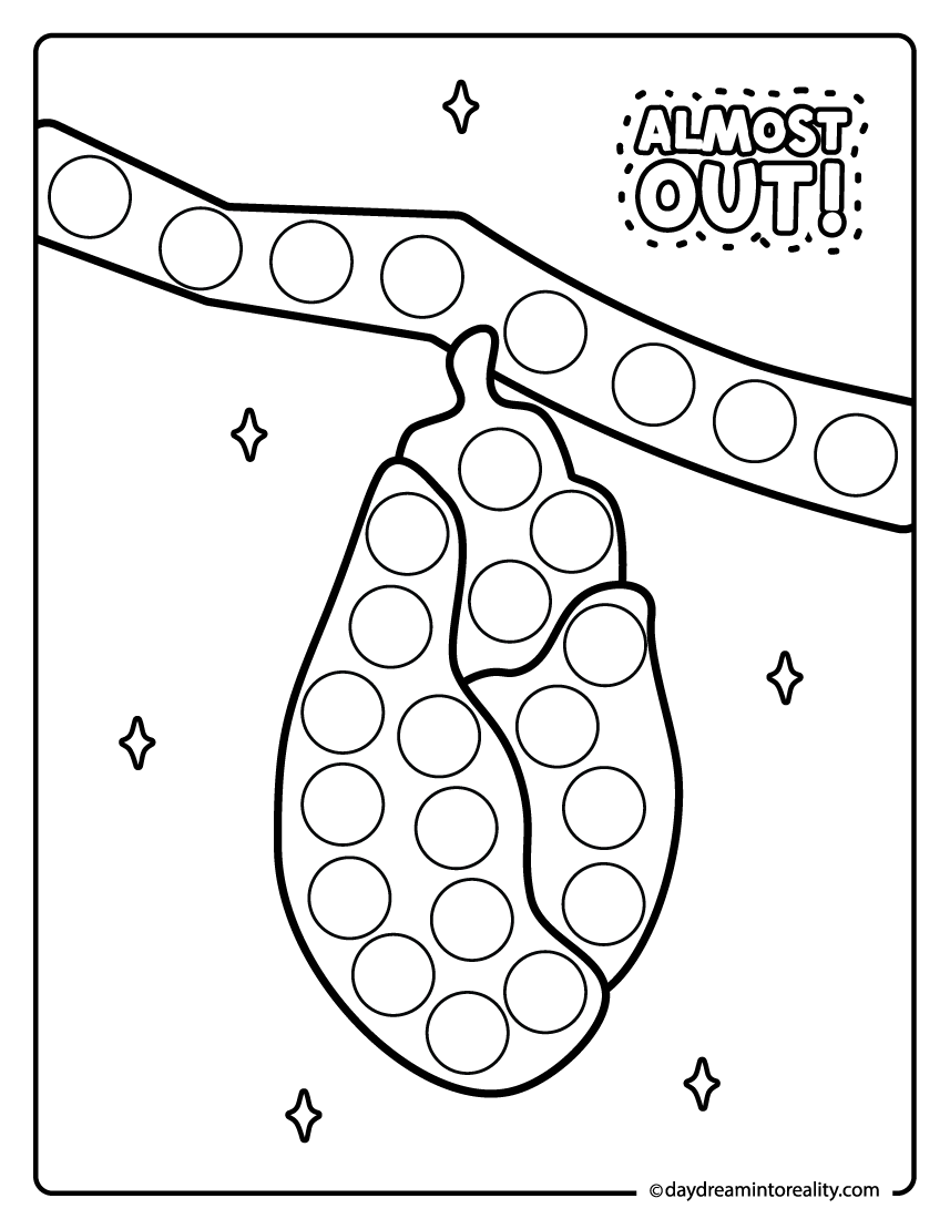 Chrysalis cocoon dot painting activity for preschool and pre-k kids. Great for learning the butterfly life cycle while developing fine motor skills.