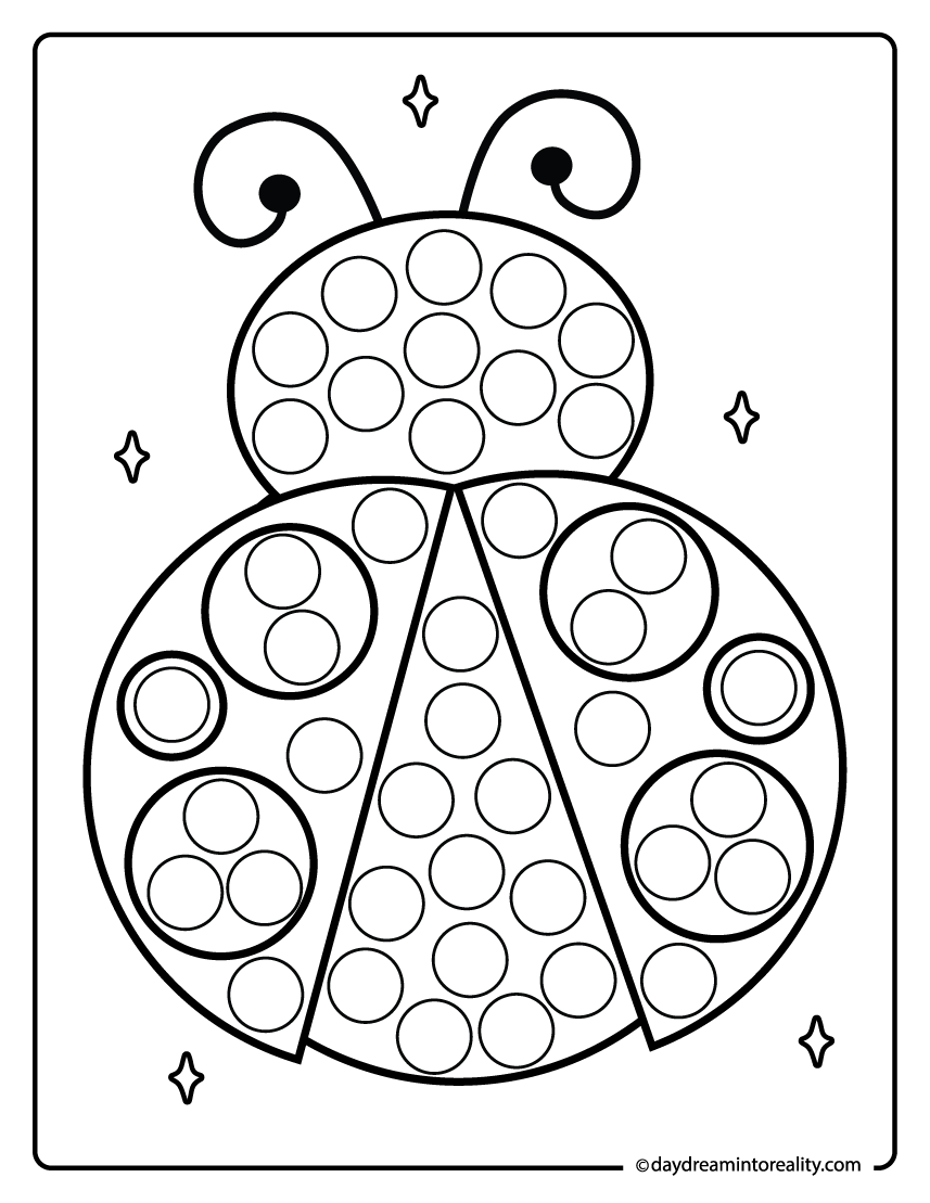 Ladybug dot painting printable for preschool and pre-k kids. A classic insect activity that supports fine motor skills.