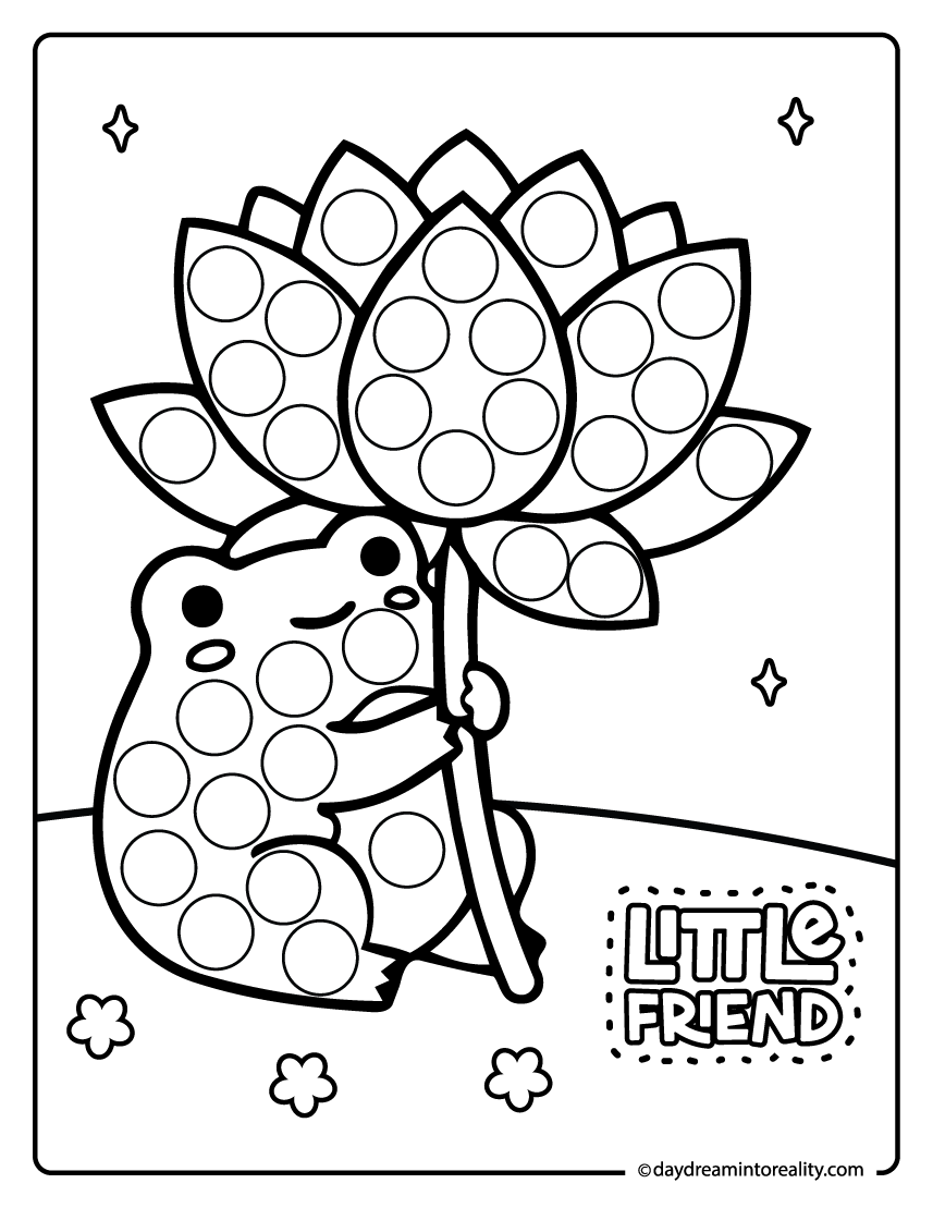 lotus flower with frog dot marker printable for kids activity page
