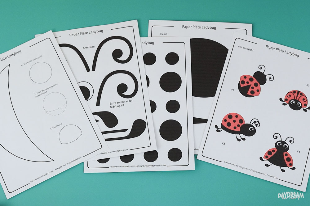 Printed paper plate ladybug template.