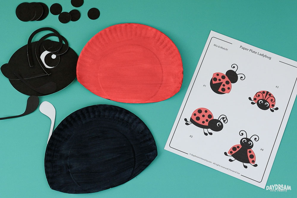 Paper plate ladybug ready to assemble.