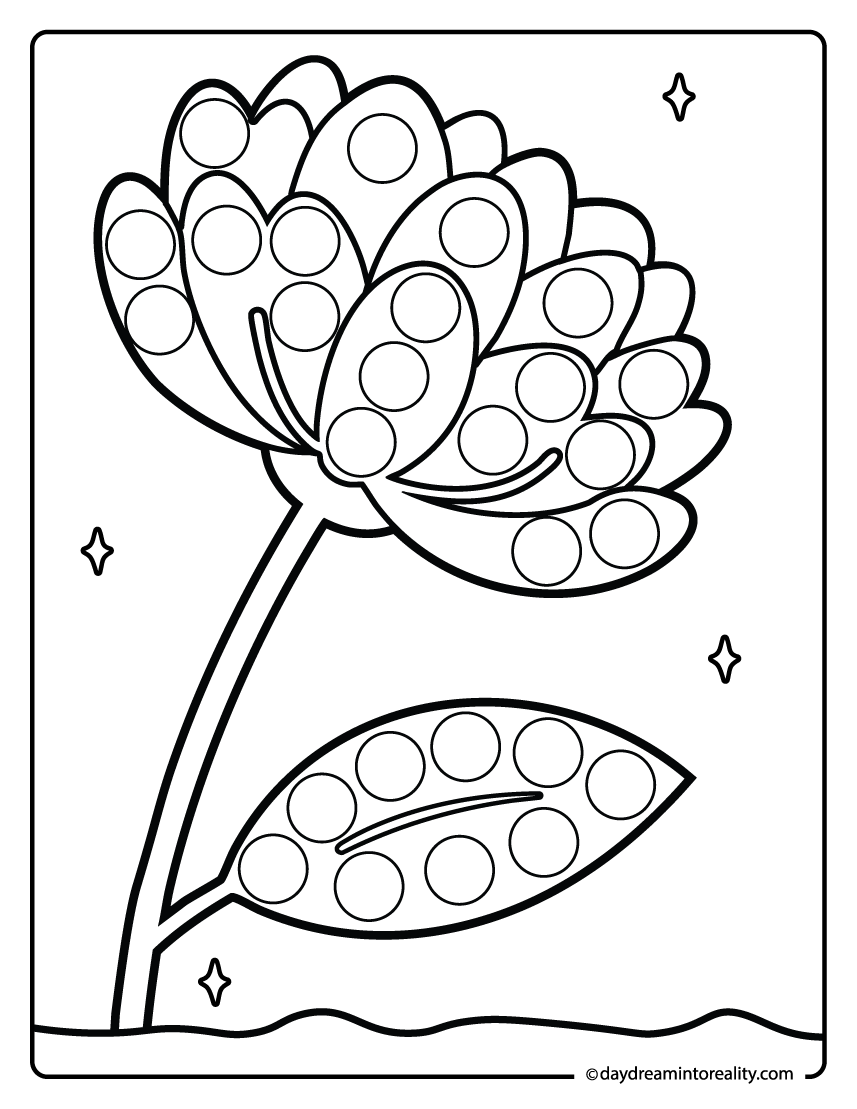 peony flower dot marker printable for kids coloring activity page