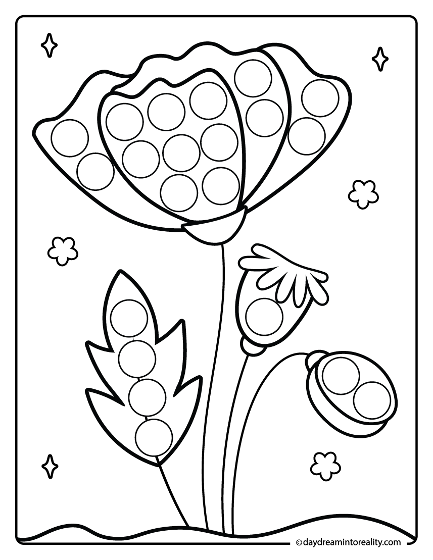 poppy flower dot marker printable for kids flower activity page
