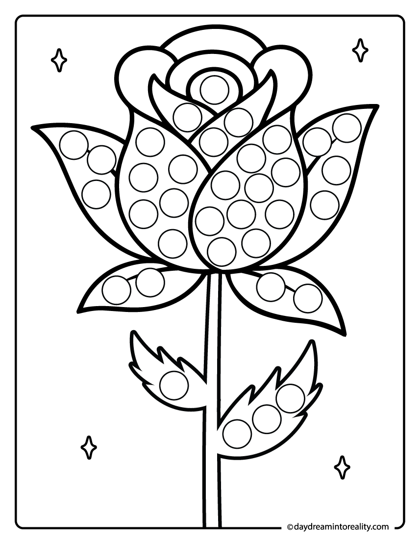 rose flower dot marker printable for kids coloring activity worksheet
