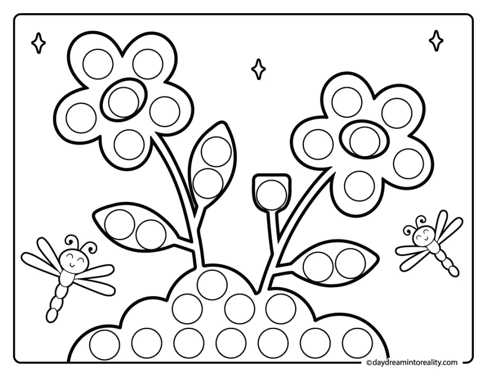simple flower garden dot marker printable for kids dab a dot worksheet