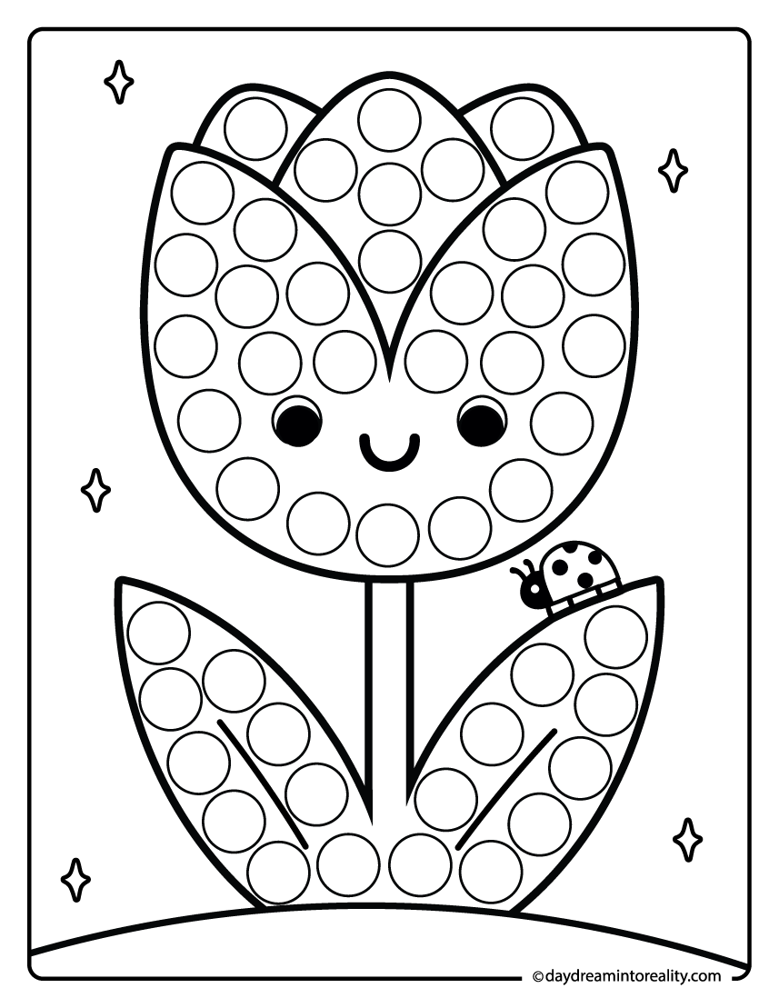 smiling tulip dot marker printable for kids flower activity page